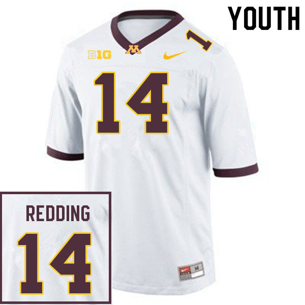 Youth #14 Evan Redding Minnesota Golden Gophers College Football Jerseys Sale-White - Click Image to Close